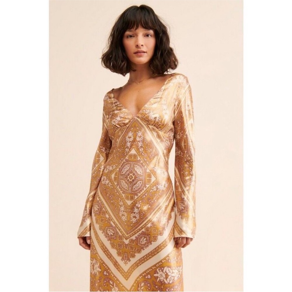 Free People New Light Scarf Midi Dress In Gold Size 4